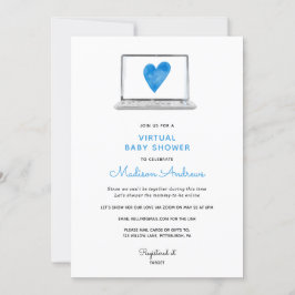Blue Heart Virtuell Baby Shower Inbjudningar