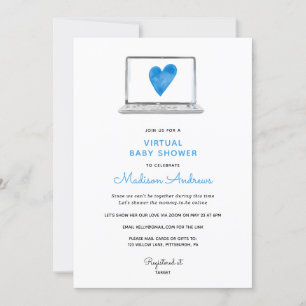 Blue Heart Virtuell Baby Shower Inbjudningar