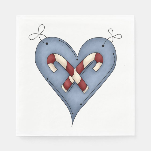 Blue Heart with Candy Canes Country Christmas Pappersservett (Framsidan)