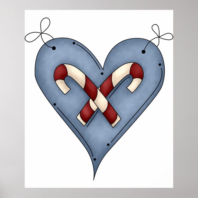 Blue Heart with Candy Canes Country Christmas Poster (Framsidan)