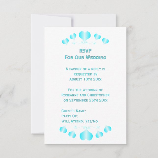 Blue Hearts Design Wedding OSA Kort (Framsida)