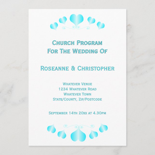 Blue Hearts Design Wedding Program (Framsida)