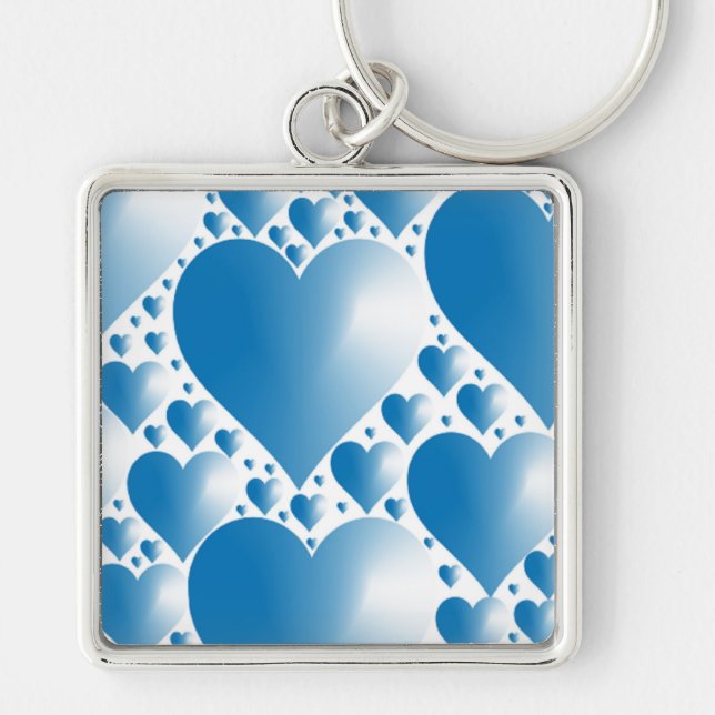 BLUE HEARTS FYRKANTIG SILVERFÄRGAD NYCKELRING (Framsidan)