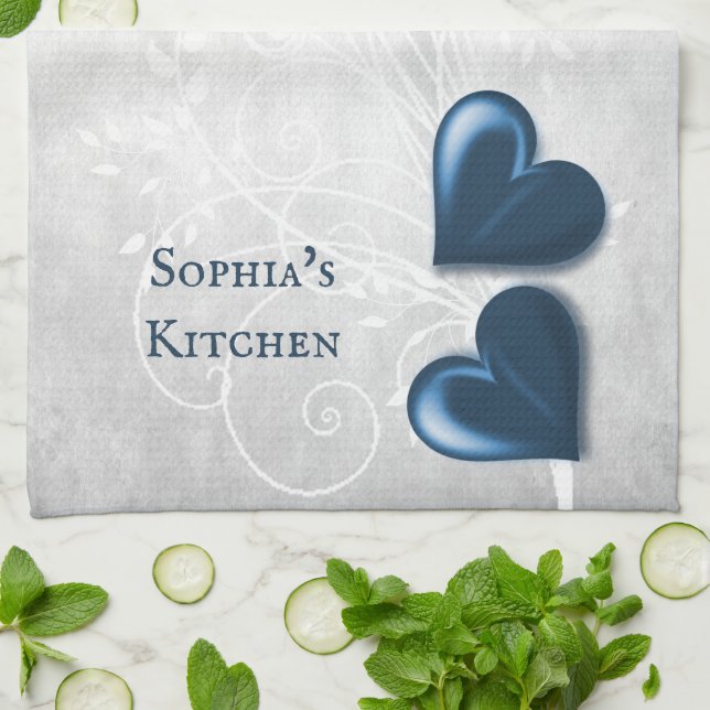 Blue Hearts Personlig Kitchen Towel Kökshandduk (Vikta)