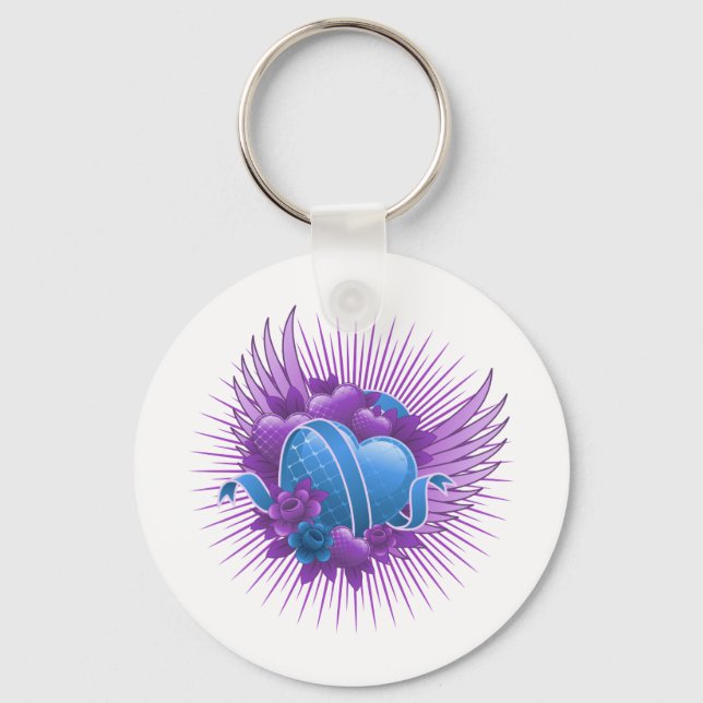 Blue Hearts Ro och Vingar Nyckelring (Framsida)