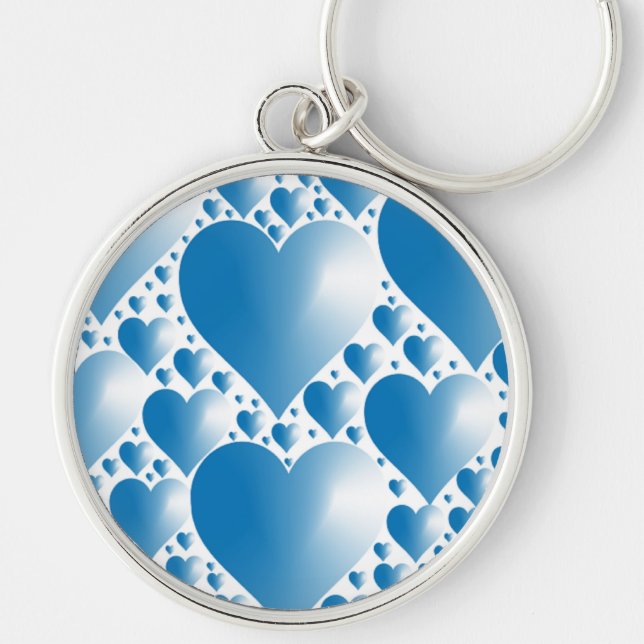 BLUE HEARTS RUND SILVERFÄRGAD NYCKELRING (Framsidan)