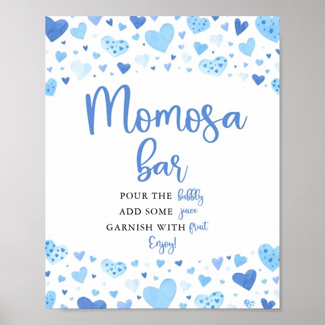 Blue Hearts Valentine Baby Shower Momosa Pub-tecke Poster (Framsidan)