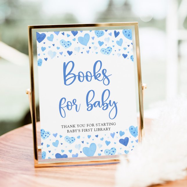 Blue Hearts Valentine Bokar for Baby Shower Sign Poster (Skapare uppladdad)