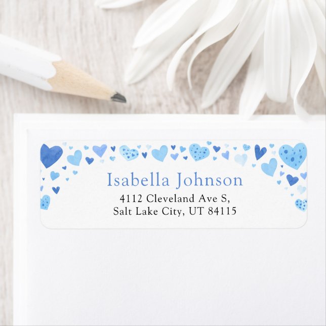 Blue Hearts Valentine Day Returadress Etikett (Insitu)
