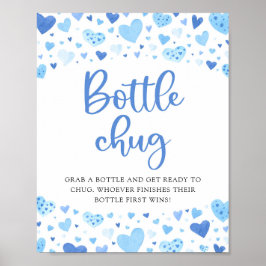Blue Hearts Valentine Flaska Chug Baby Shower Sign Poster