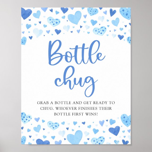 Blue Hearts Valentine Flaska Chug Baby Shower Sign Poster (Framsidan)