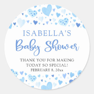 Blue Hearts Valentine Sweetheart Baby Shower Runt Klistermärke