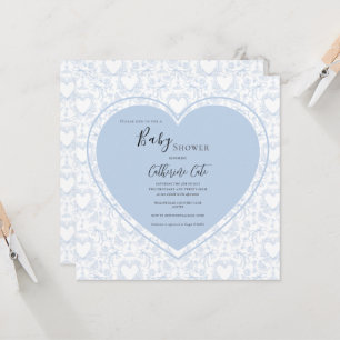 Blue Hearts Vintage Baby Shower Inbjudningar