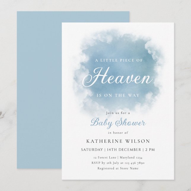 Blue Heaven Sent Cloud Baby Shower Inbjudningar (Fram/baksida)