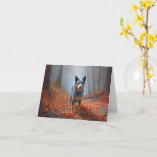 Blue Heeler bland höstlöv Fall Inspirerar Kort