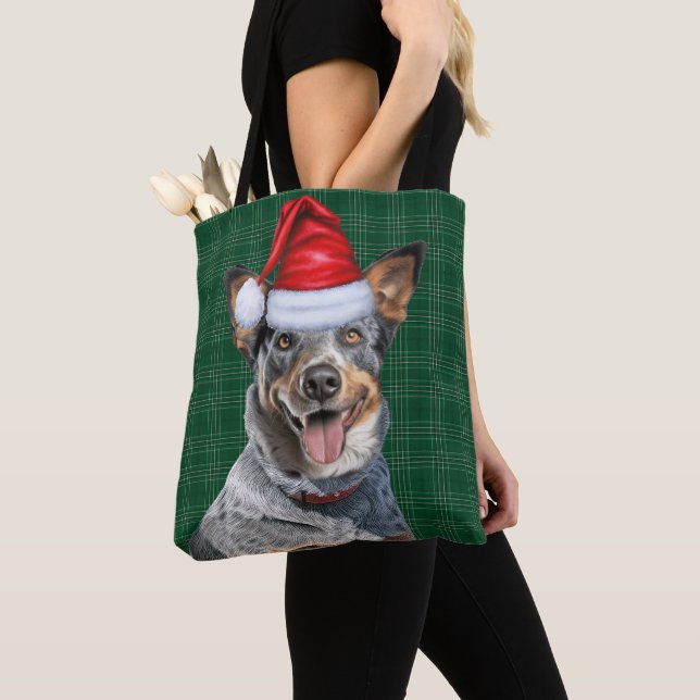 Blue Heeler Cattl Christmas Dog Seasonal Plaid Tygkasse (Närbild)