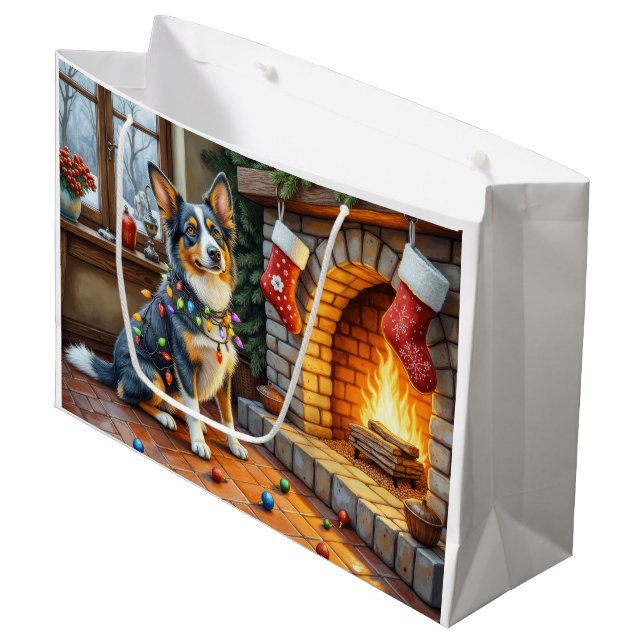 Blue Heeler Fireplace with Christmas Lights (Framsidan Vinklad)