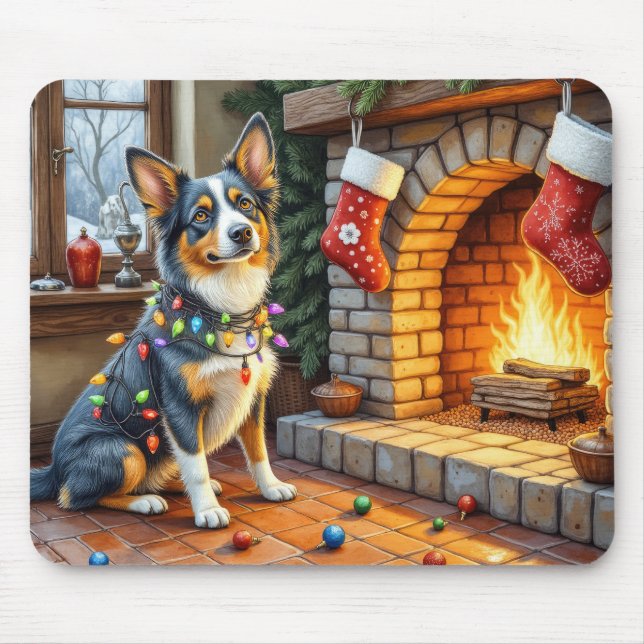 Blue Heeler Fireplace with Christmas Lights Musmatta (Framsidan)