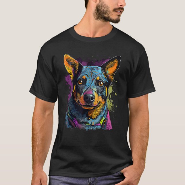 Blue Heeler-geometri Australian Cattle Dog Mandala T Shirt (Framsida)