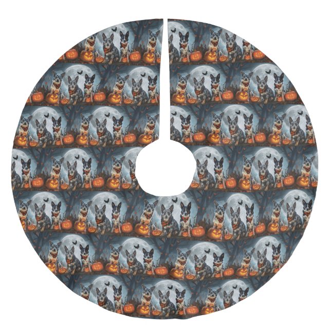 Blue Heeler Halloween Kuslig Julgransmatta Borstad Polyester (Framsidan)