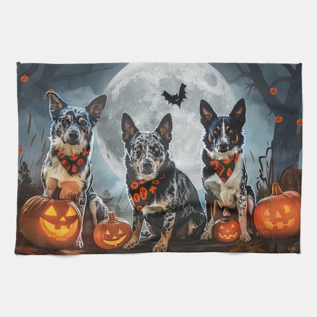 Blue Heeler Halloween Kuslig Kökshandduk (Horisontell)