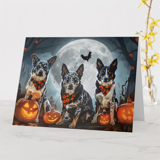 Blue Heeler Halloween Kuslig Kort (Gul blomma)