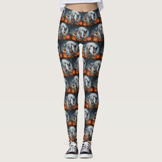 Blue Heeler Halloween Kuslig Leggings (Framsida)