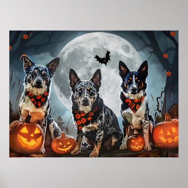 Blue Heeler Halloween Kuslig Poster (Framsidan)