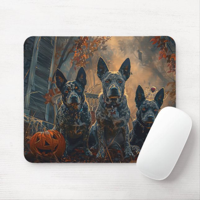 Blue Heeler Halloween Natt Hund Delight Musmatta (Med mus)