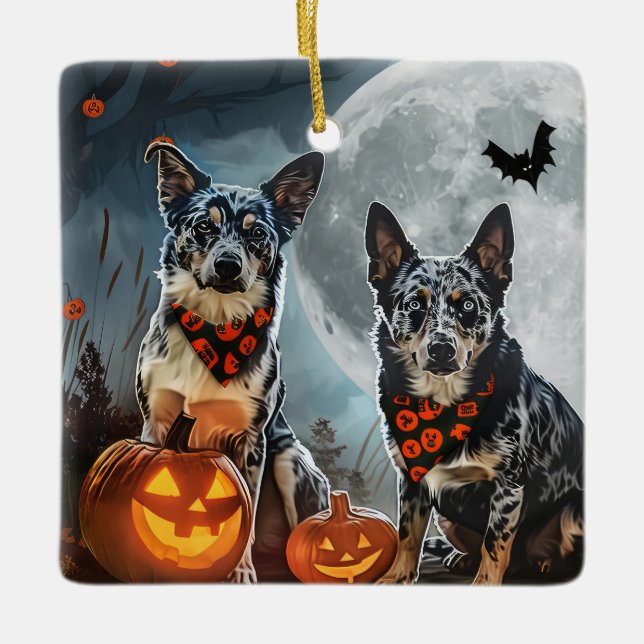 Blue Heeler Halloween Spooky Julgransprydnad Keramik (Framsida)