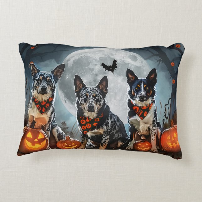 Blue Heeler Halloween Spooky Prydnadskudde (Baksidan)