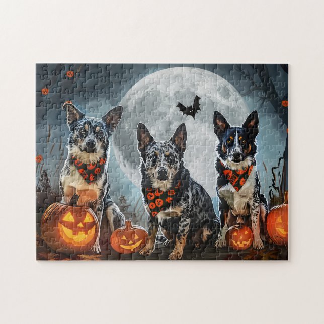 Blue Heeler Halloween Spooky Pussel (Horisontell)
