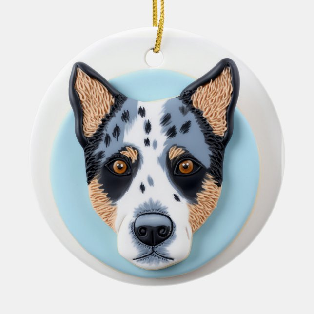Blue Heeler Hund 3D Inspired Julgransprydnad Keramik (Framsidan)