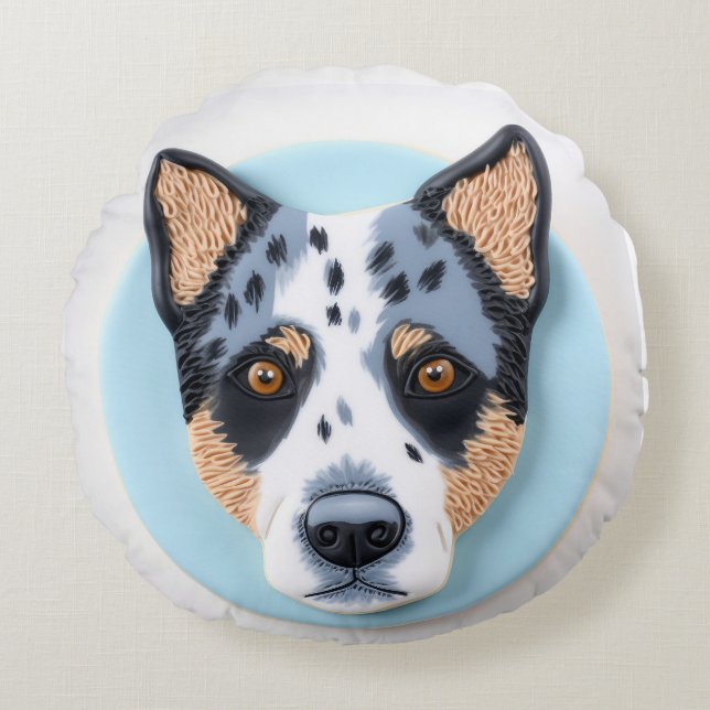 Blue Heeler Hund 3D Inspired Rund Kudde (Framsidan)
