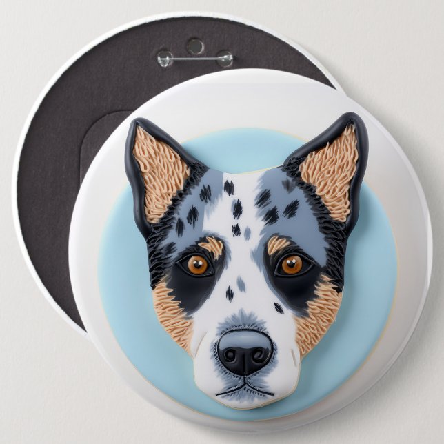 Blue Heeler Hund 3D Inspirerad Knapp (Framsida & baksida)