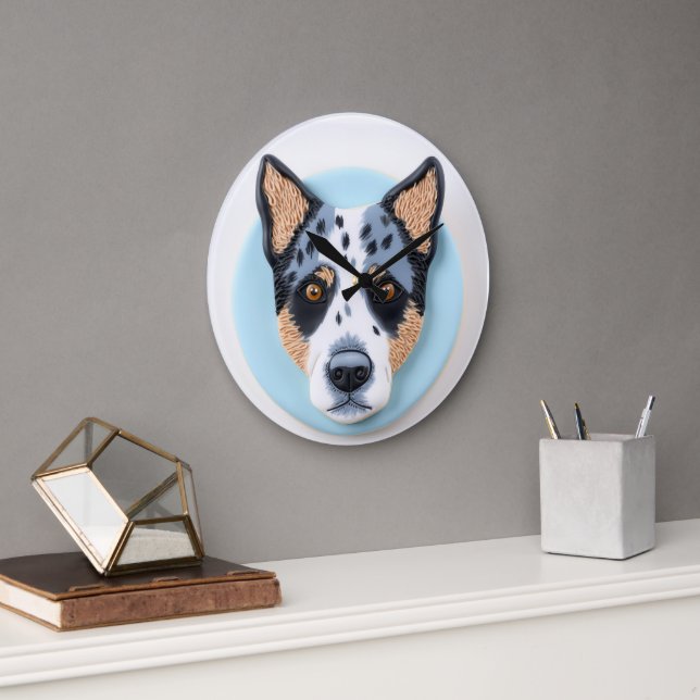Blue Heeler Hund 3D Inspirerad Stor Klocka (Kontor)