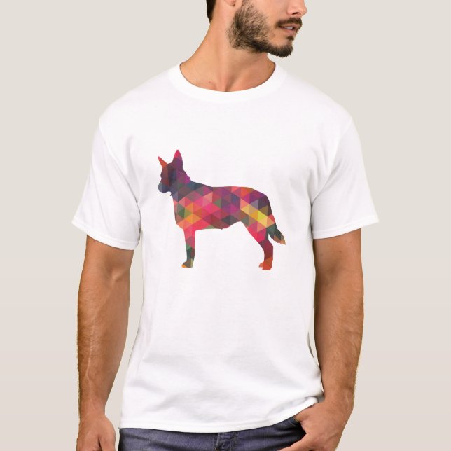 Blue Heeler Hund Geometric Mönster Silhouette Mult T Shirt (Framsida)