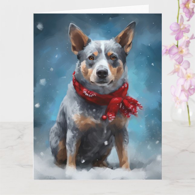 Blue Heeler Hund i julen i Snö Kort (Orkide)