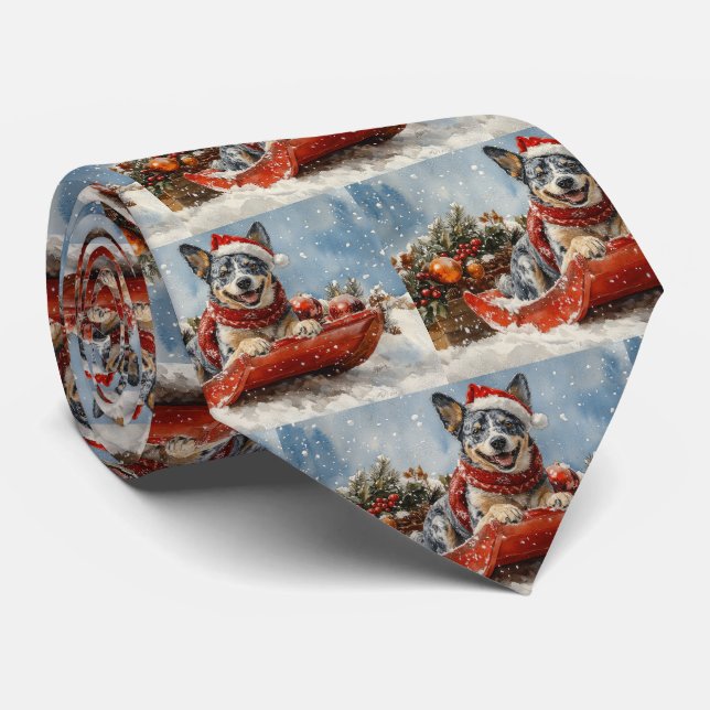 Blue Heeler Hund i Släde Låt det Snöa Jul Slips (Rullad)
