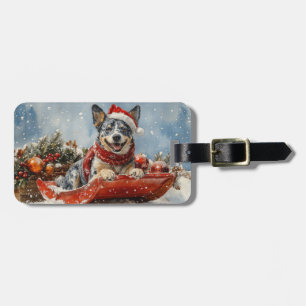 Blue Heeler Hund i Sledge Låt det snöa jul Bagagebricka