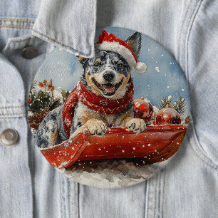 Blue Heeler Hund i Sledge Låt det snöa jul Knapp