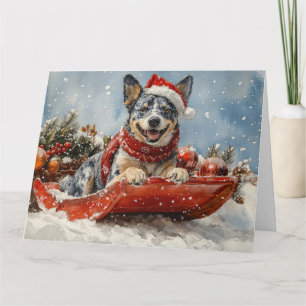 Blue Heeler Hund i Sledge Låt det snöa jul Kort