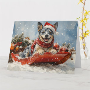 Blue Heeler Hund i Sledge Låt det snöa jul Kort