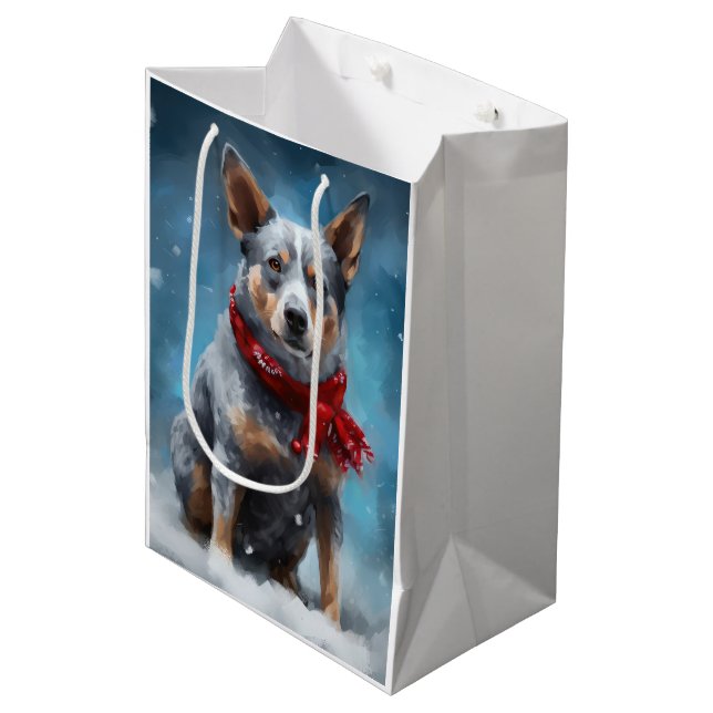 Blue Heeler Hund i Snö Jul  (Framsidan Vinklad)