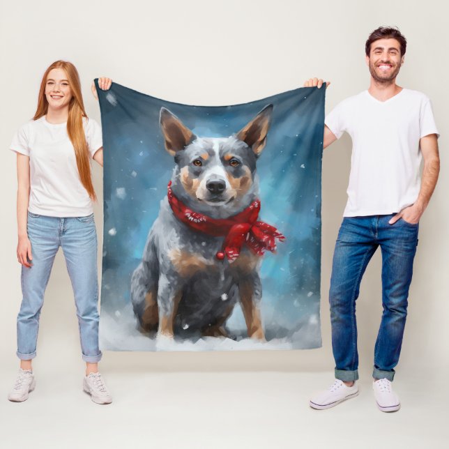 Blue Heeler Hund i Snö Jul  Fleecefilt (På plats)