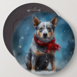 Blue Heeler Hund i Snö Jul Knapp