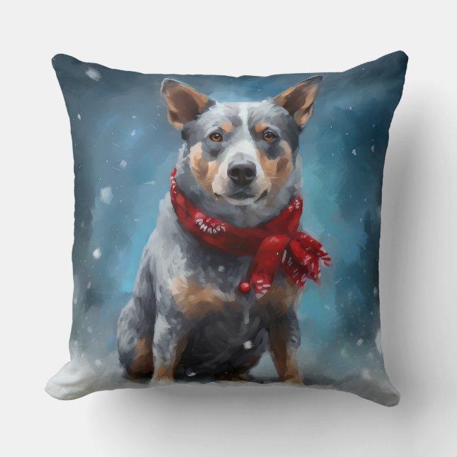 Blue Heeler Hund i Snö Jul Kudde (Framsida)