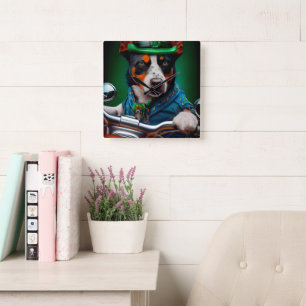 Blue Heeler Hund Kör Cykel St. Patrick's Day Fyrkantig Klocka