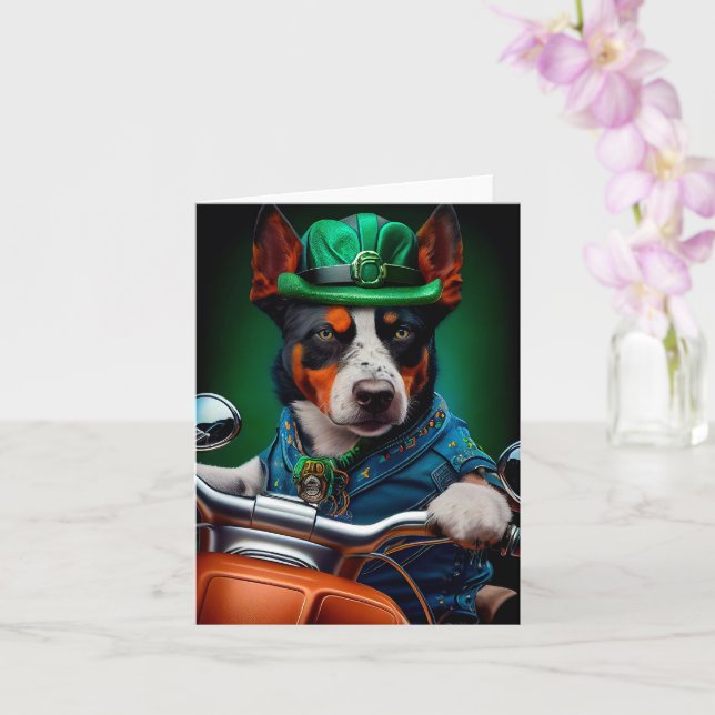 Blue Heeler Hund Kör Cykel St. Patrick's Day Kort (Orkide)