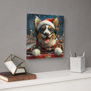 Blue Heeler Hund Roller Underlägg jul Fyrkantig Klocka